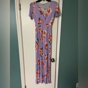 Floral Purple Maternity Dress with Pockets